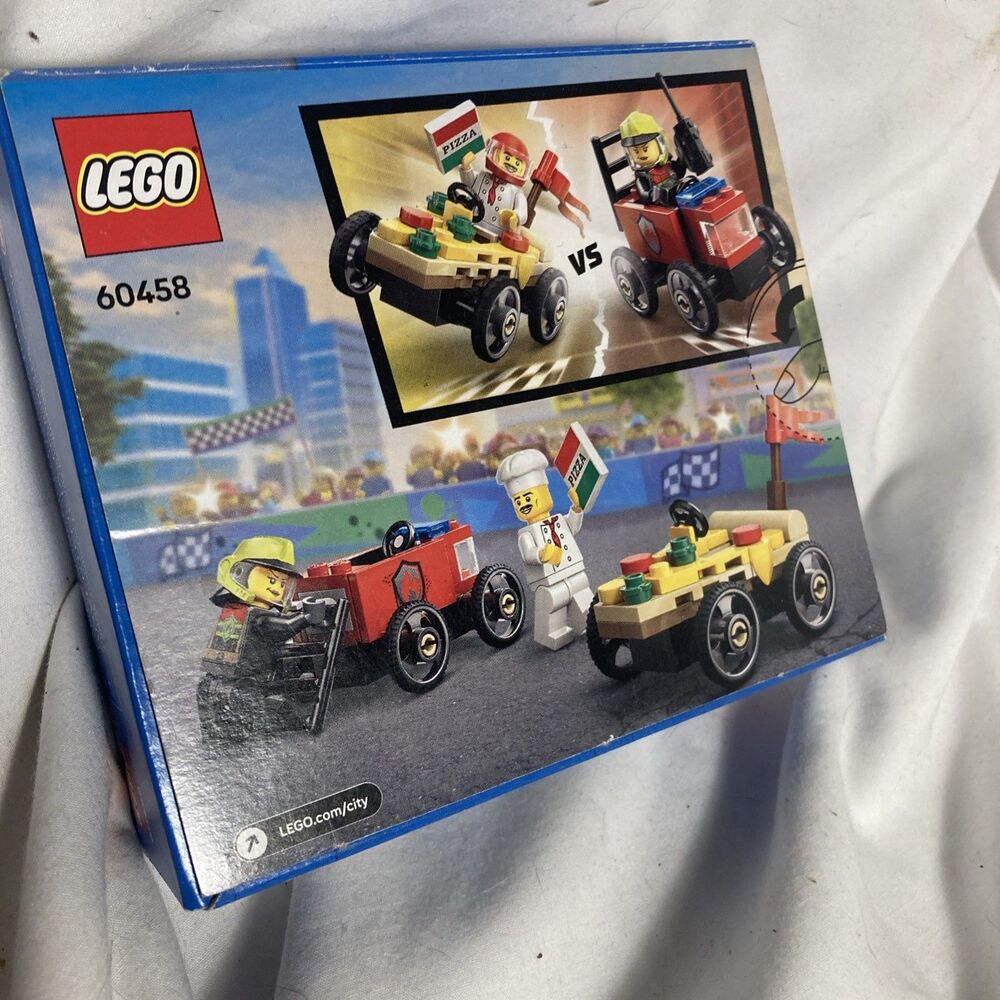 New Pizza vs Fire Truck Race Car Building Set w/ Chef & Firefighter Minifigures